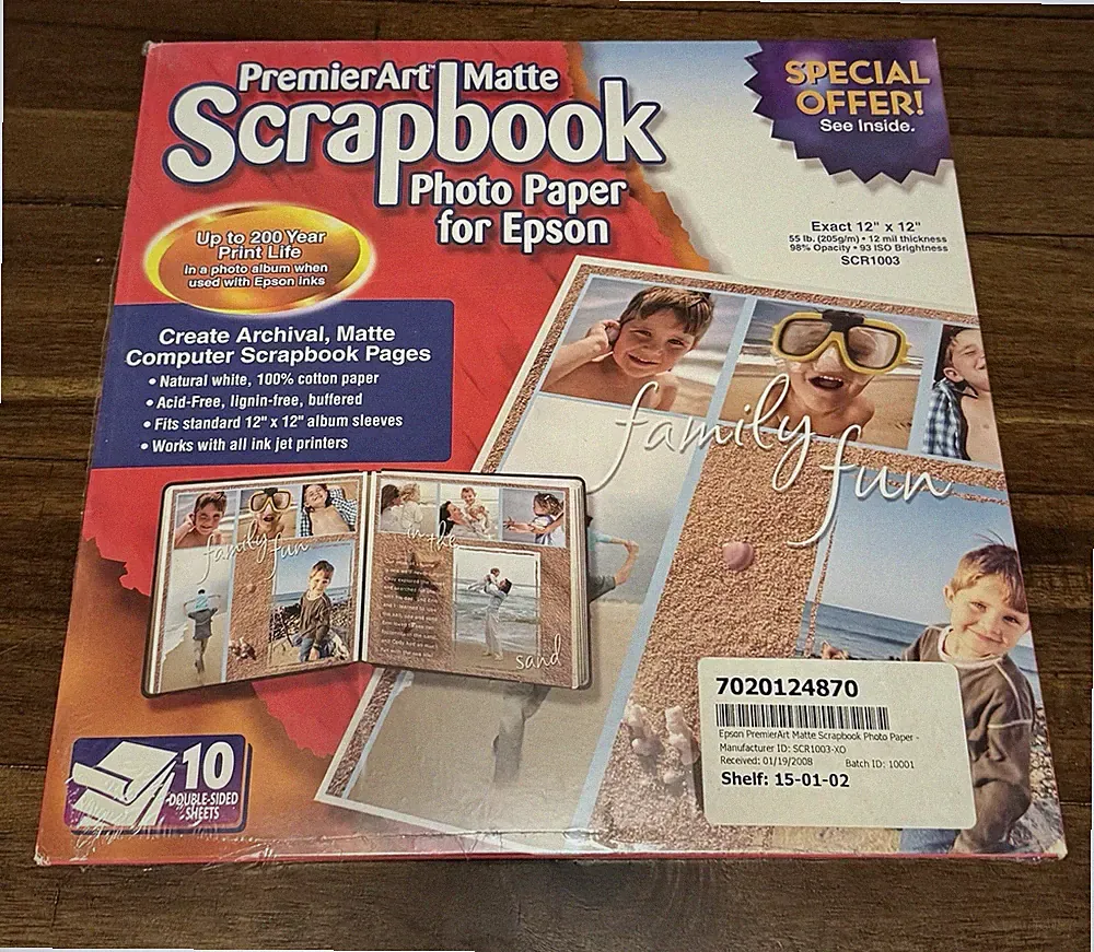 12 x 12 Scrapbook Epson PremierArt Photo Paper Matte White Archival NEW SCR1003