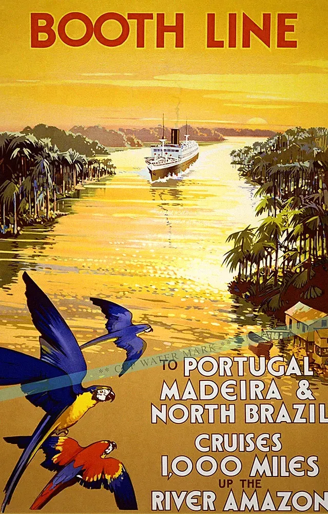 Booth Line 1920 Ocean Liner Brazil Amazon Portugal Vintage Poster Print Travel