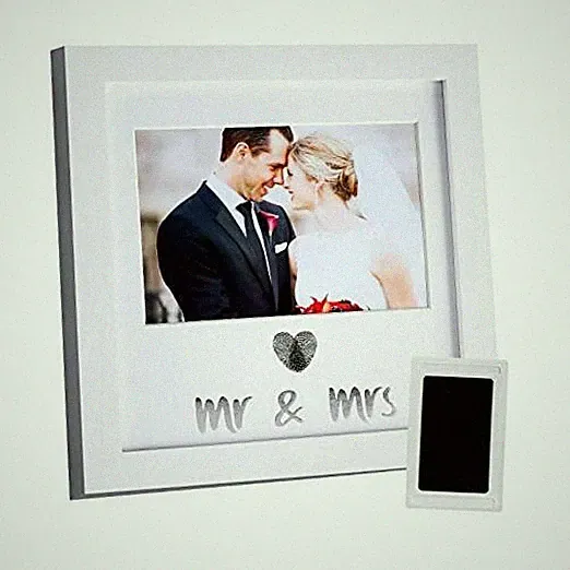 Heart Thumbprint Keepsake Frame and Ink Kit,Wedding Silver text White Frame