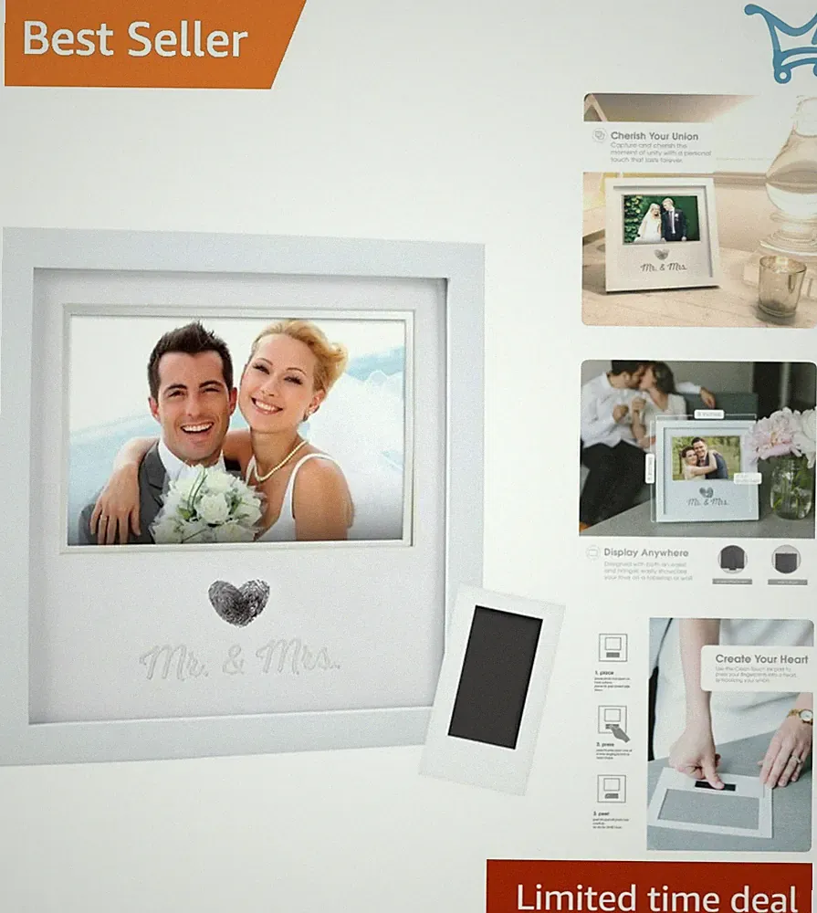 Heart Thumbprint Photo Frame Ink Kit Wedding Keepsake Bridal Gift 4x6 White