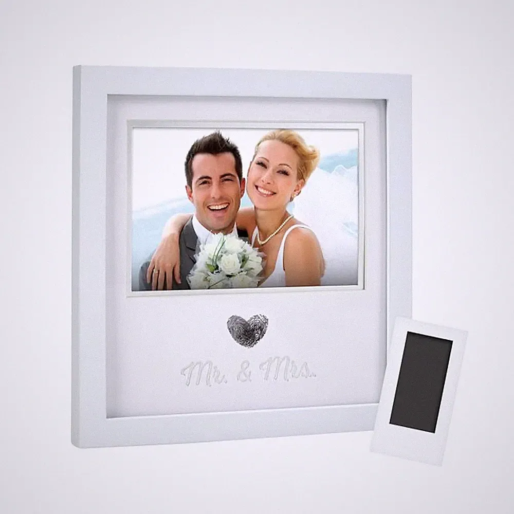 Heart Thumbprint Photo Frame with Ink Kit White 4x6 Wall or Tabletop