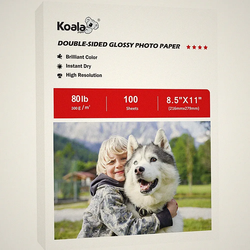 Koala 80lb Double Sided Glossy Photo Paper 8.5x11 White Thick 300g Inkjet Print