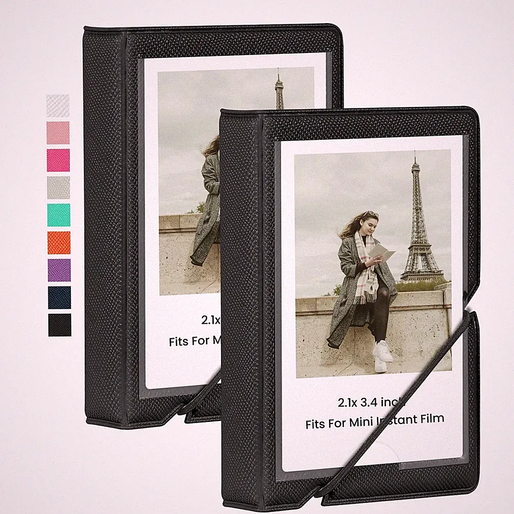 Lifting 2 Pack Mini Photo Album with 28 Pocket 2x3 Inch 2 Pack, Ink Black