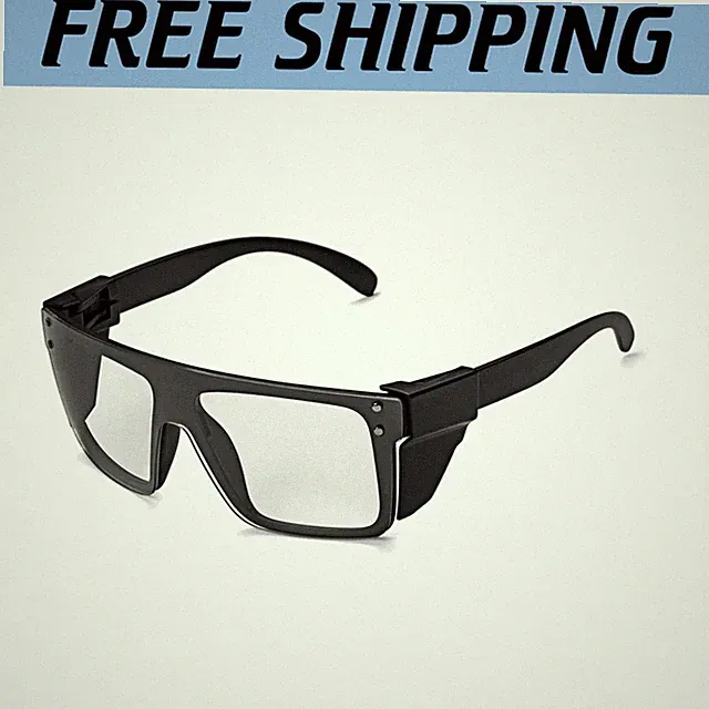 Matte Black Safety Glasses Clear Photochromic Lens ANSI Z87-=