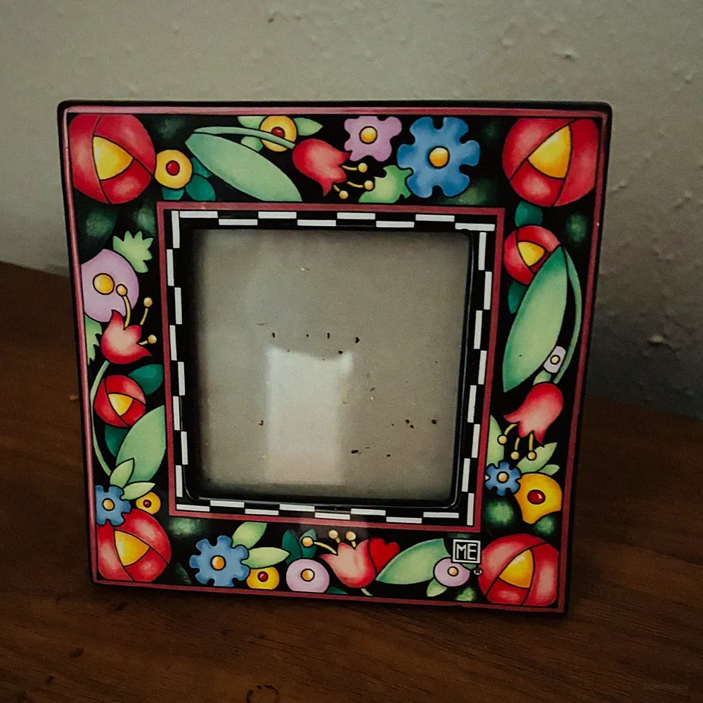 ME Ink Floral Ceramic Picture Frame 5x5 Folk Art 1996