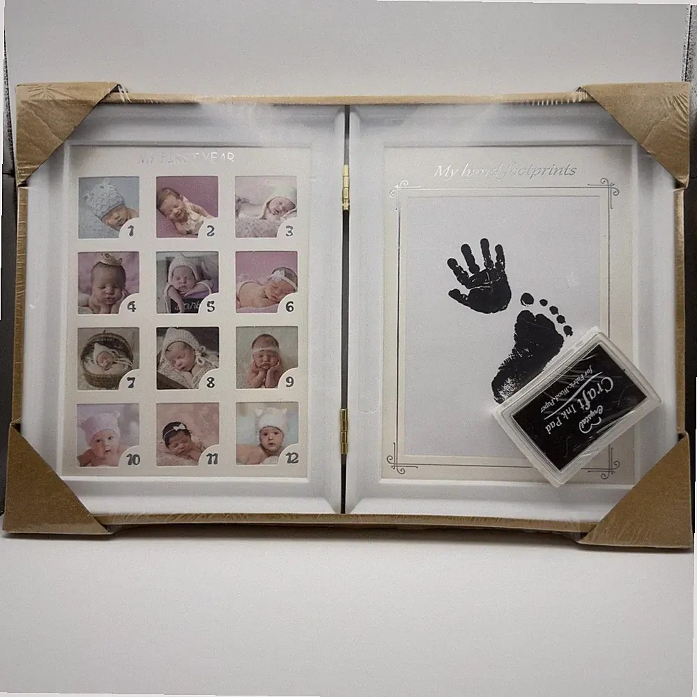 Newborn Baby Print Picture Frame Collage Frame Kit Ink Pad Hand/Footprint- NEW