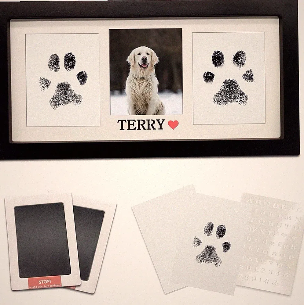Paw Print Frame & Ink Pad Kit For Pets 2 Ink Pads Wooden Frame For Creative Life
