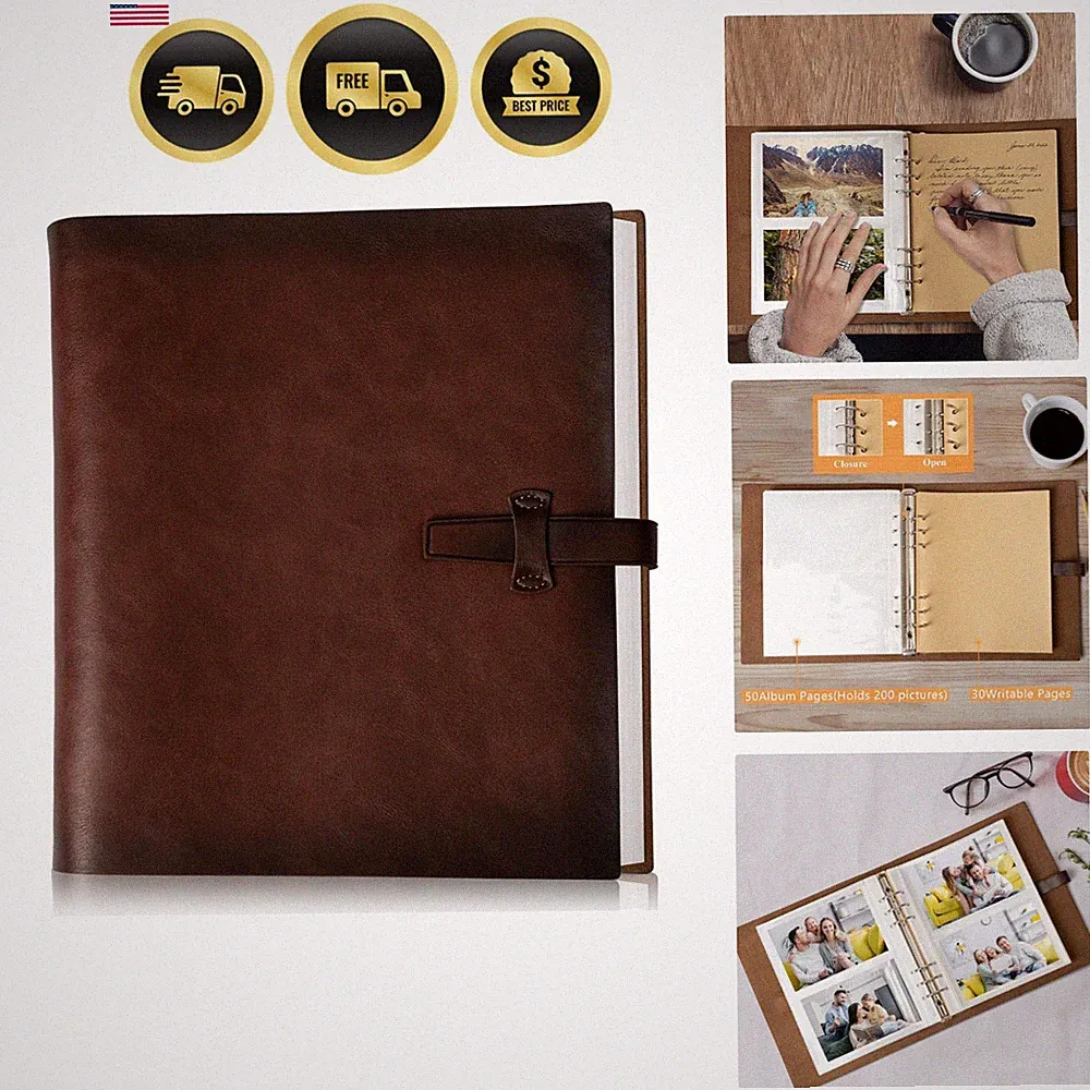 Photo Album 4x6 200 Photos, Genuine Leather Photo Albums with Writing Space w...