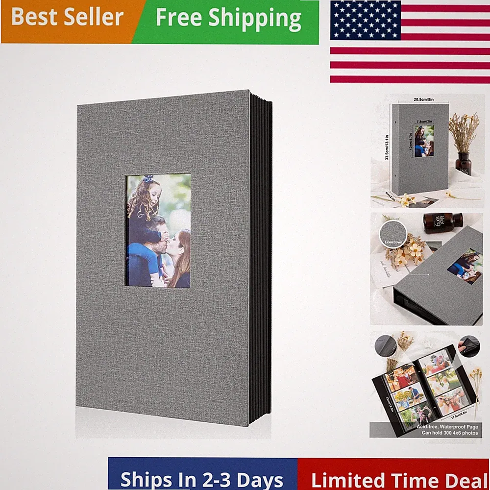 Photo Album 4x6 300 Pockets, Linen Photo Albums Holds 300 Horizontal Pictures...