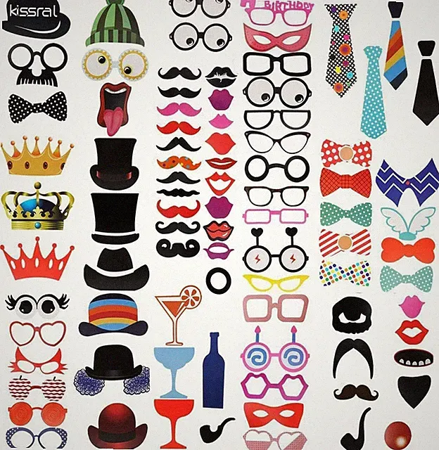 Photo Booth Props, 89 Pieces Funny Selfie Props with Sticks Costume Dress Up Acc
