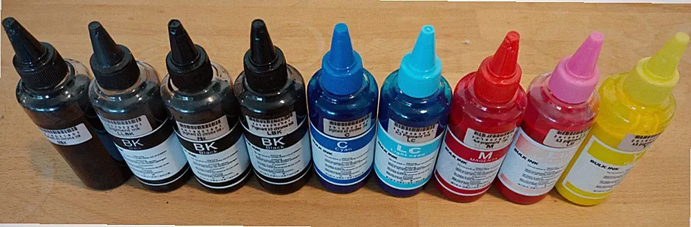 Premium Pigment Refill Ink for Stylus Photo Printers R3000 and More Set of 9
