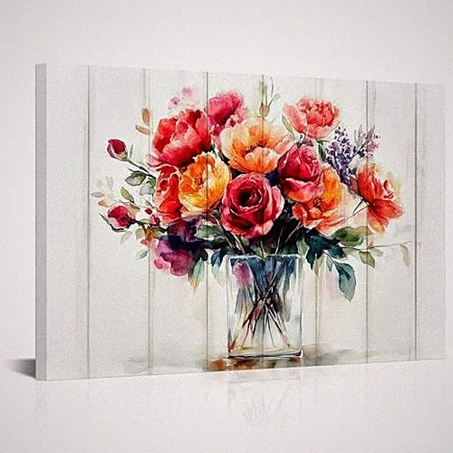 Red Orange Flower Canvas Wall Art Floral Blooming on Wood Background Picture