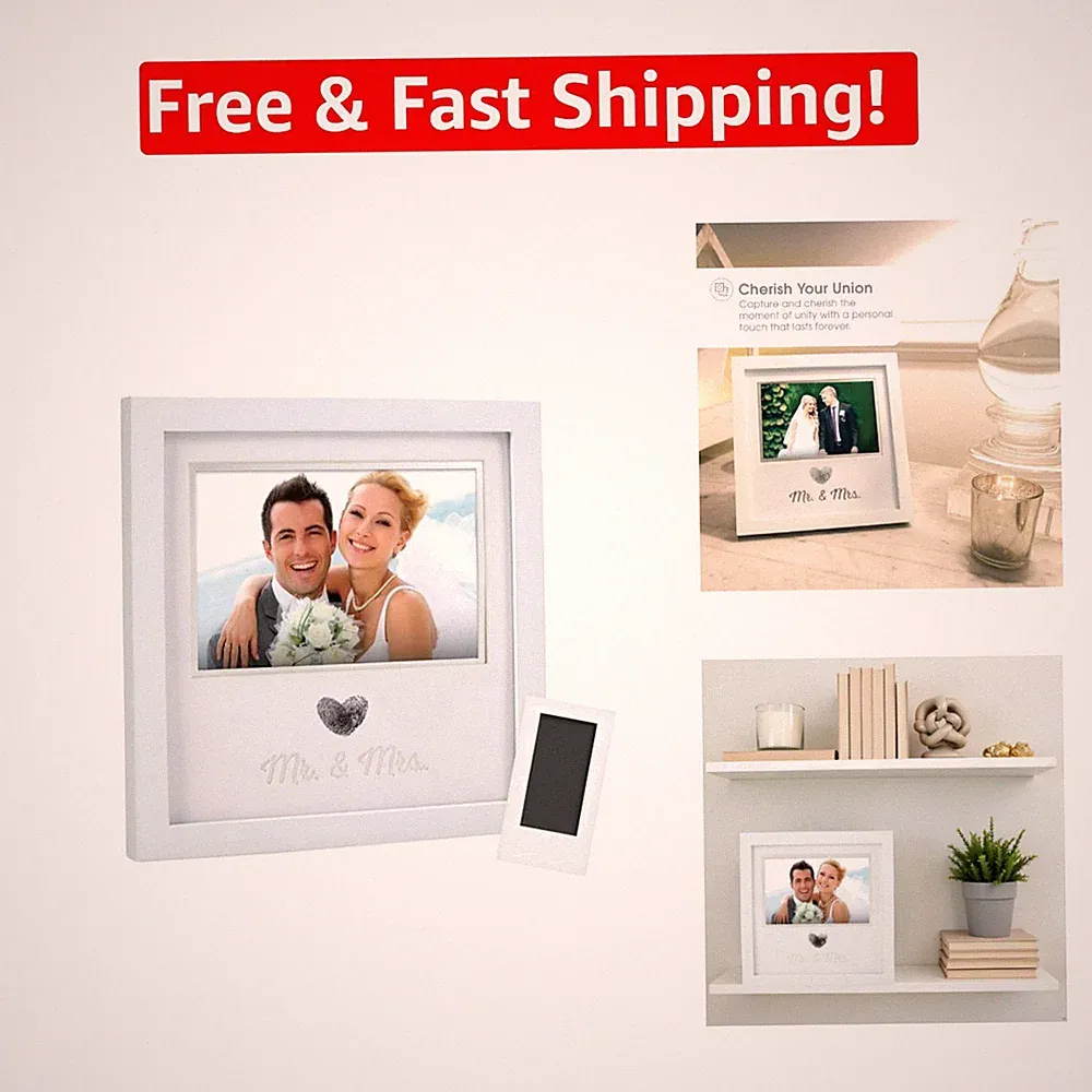 Unique Heart Thumbprint Frame and Clean-Touch Ink Pad – Cherished Couple Gift