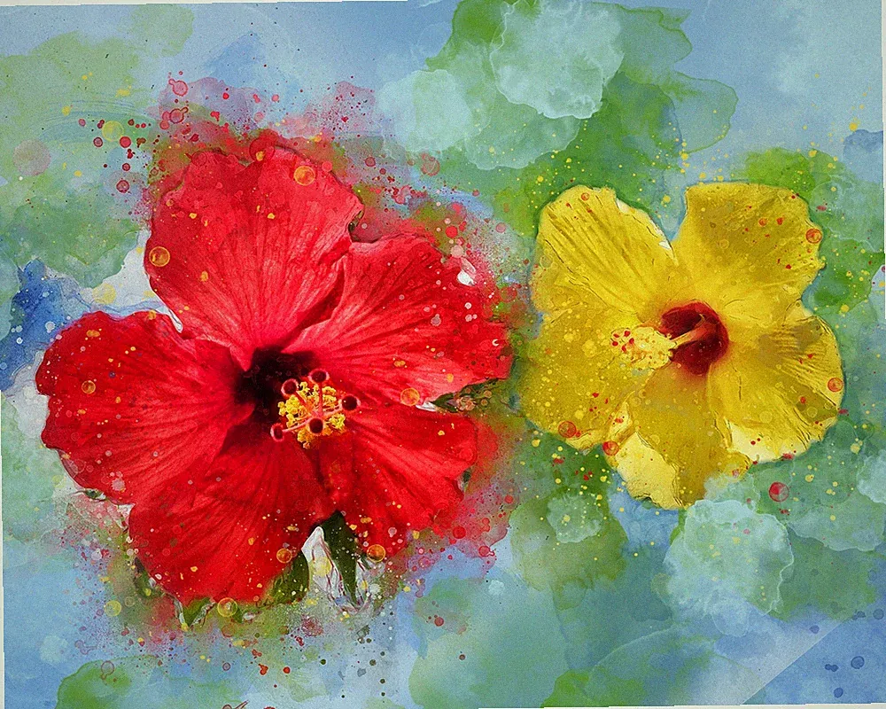 Warm Hibiscus, Digital Photo Painting, 8 x 10 Art Print, Ready For Framing
